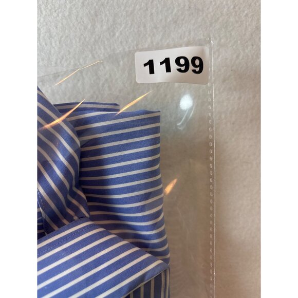 Brooks Brothers Mens Non-Iron Slim Fit Dress Shirt 16.5/34 Blue & White Striped - Picture 11 of 11